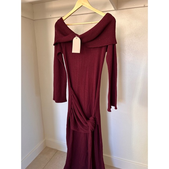 Meshki Dresses & Skirts - MESHKI Cameron Off Shoulder Tie Maxi Dress Merlot Burgundy XXL
